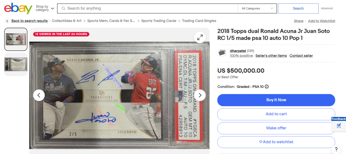 The surge in Juan Soto's performance has made his autographed cards on eBay highly coveted, leading to intense bidding and high final prices.