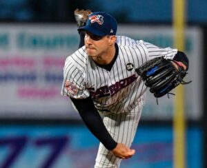 Yankees' relief pitcher is pitching for Somerset during a rehab game on May 14, 2024.