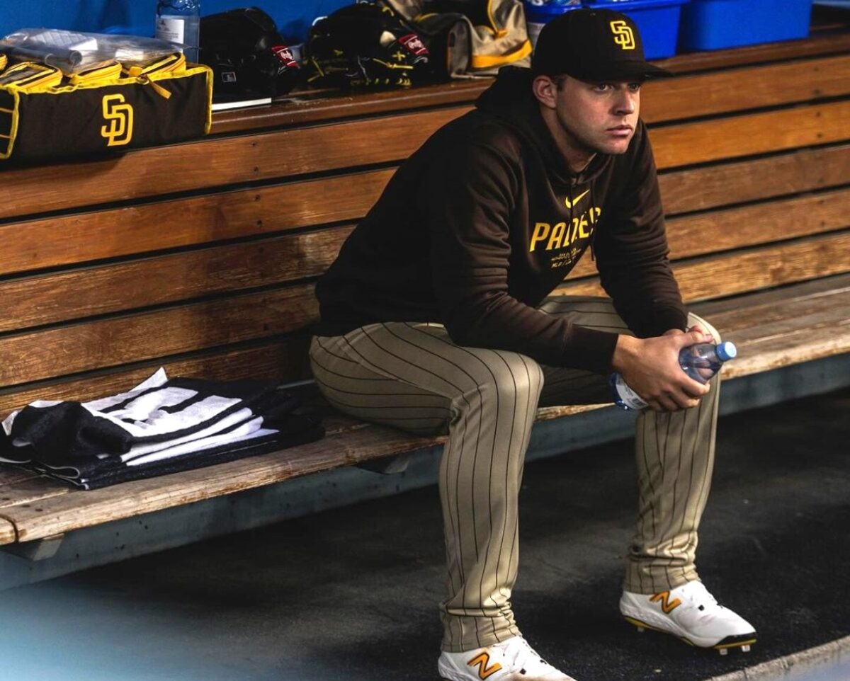 Ex-Yankees pitcher and current Padres starter Michael King at San Diego dugout on