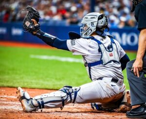 Catcher Jose Trevino is in action during the Yankees win over the Rays on May 10, 2024, in Tampa Bay.