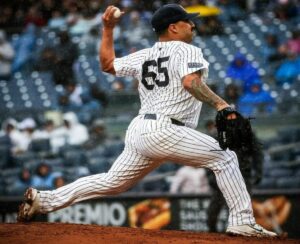 Yankees starter Nestor Cortes is pitching against the Tigers amid rain at Yankee Stadium on May 5, 2024.