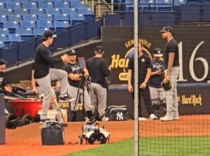 Yankees' ace Gerrit Cole is teaching pitcher Luis Gil at Tropicana Field on May 10, 2024.