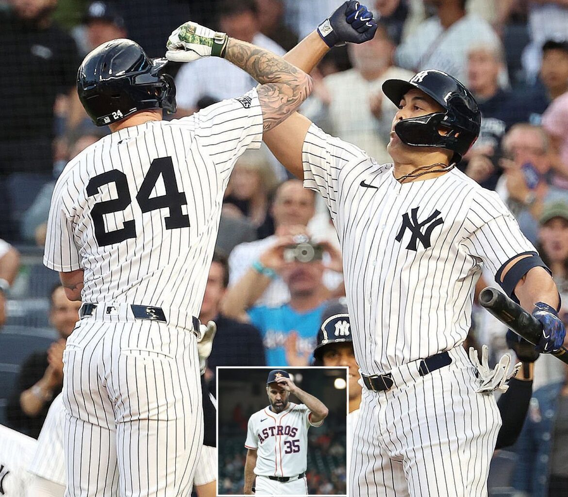 Alex Verdugo and Giancarlo Stanton hit homers of Justin Verlander as the Yankees beat the Astros 10-3 at Yankee Stadium on May 7, 2024.