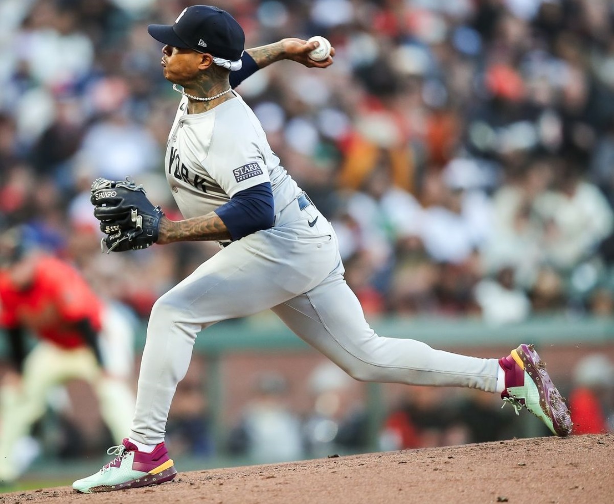 Yankees' Marcus Stroman is pitching against the Giants at Oracle Park, San Francisco, May 31, 2024.