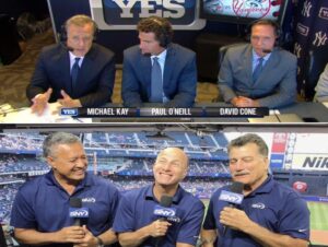 Yankees' YES booth and Mets' SNY booth.
