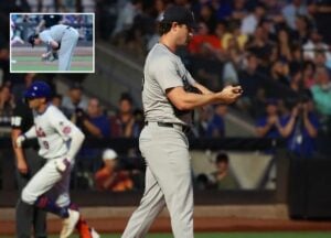 Gerrit Cole, who lasted just four innings, heads back to the mound after giving up a two-run homer to Brandon Nimmo in the Yankees’ Subway Series matchup vs. the Mets.