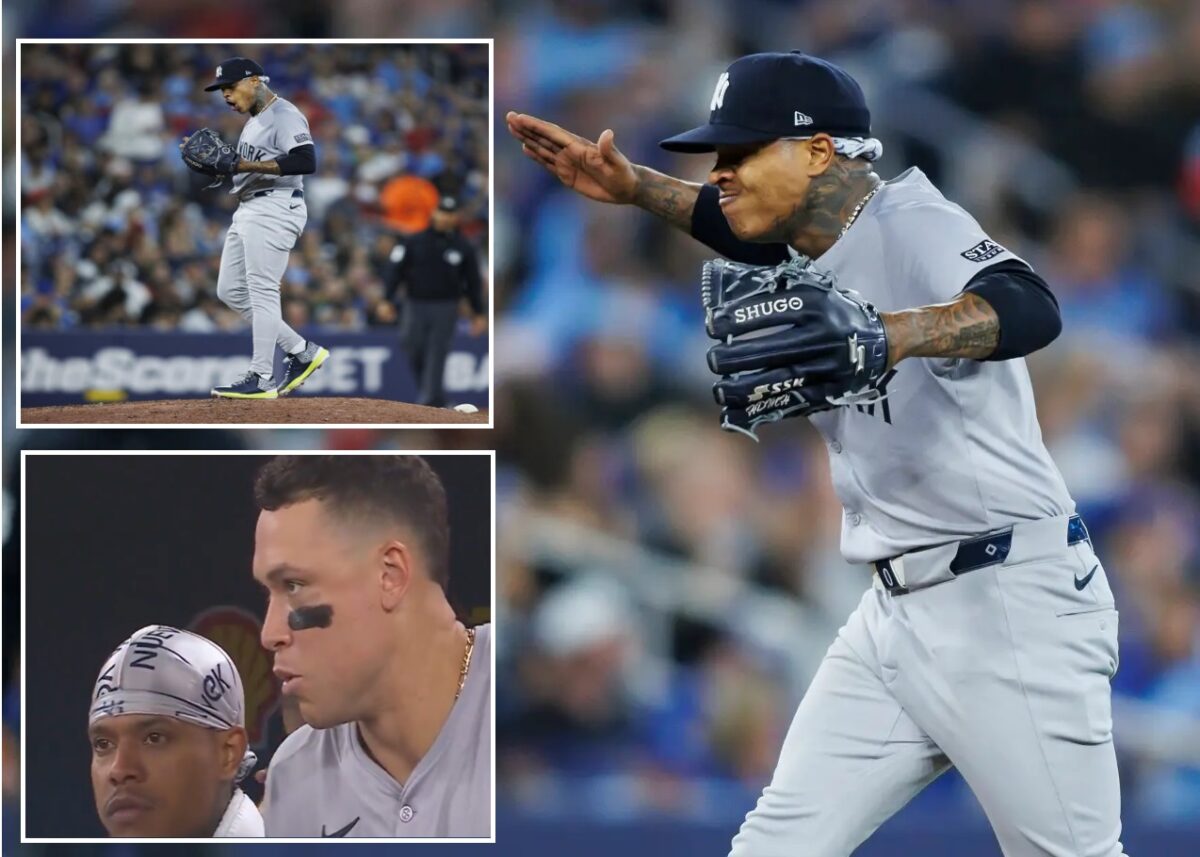 Yankees' Marcus Stroman makes an emotional outburst in the fifth after Torres' defensive error in Toronto on June 28, 2024.