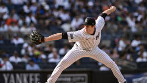 Tim Hill makes his Yankees debut on June 20, 2024, vs. Baltimore at Yankee Stadium, a day after his signing.