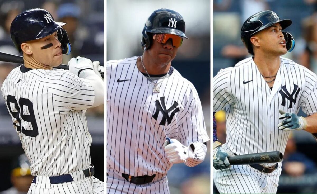 Players of the New York Yankees: Aaron Judge, Juan Soto and Giancarlo Stanton.