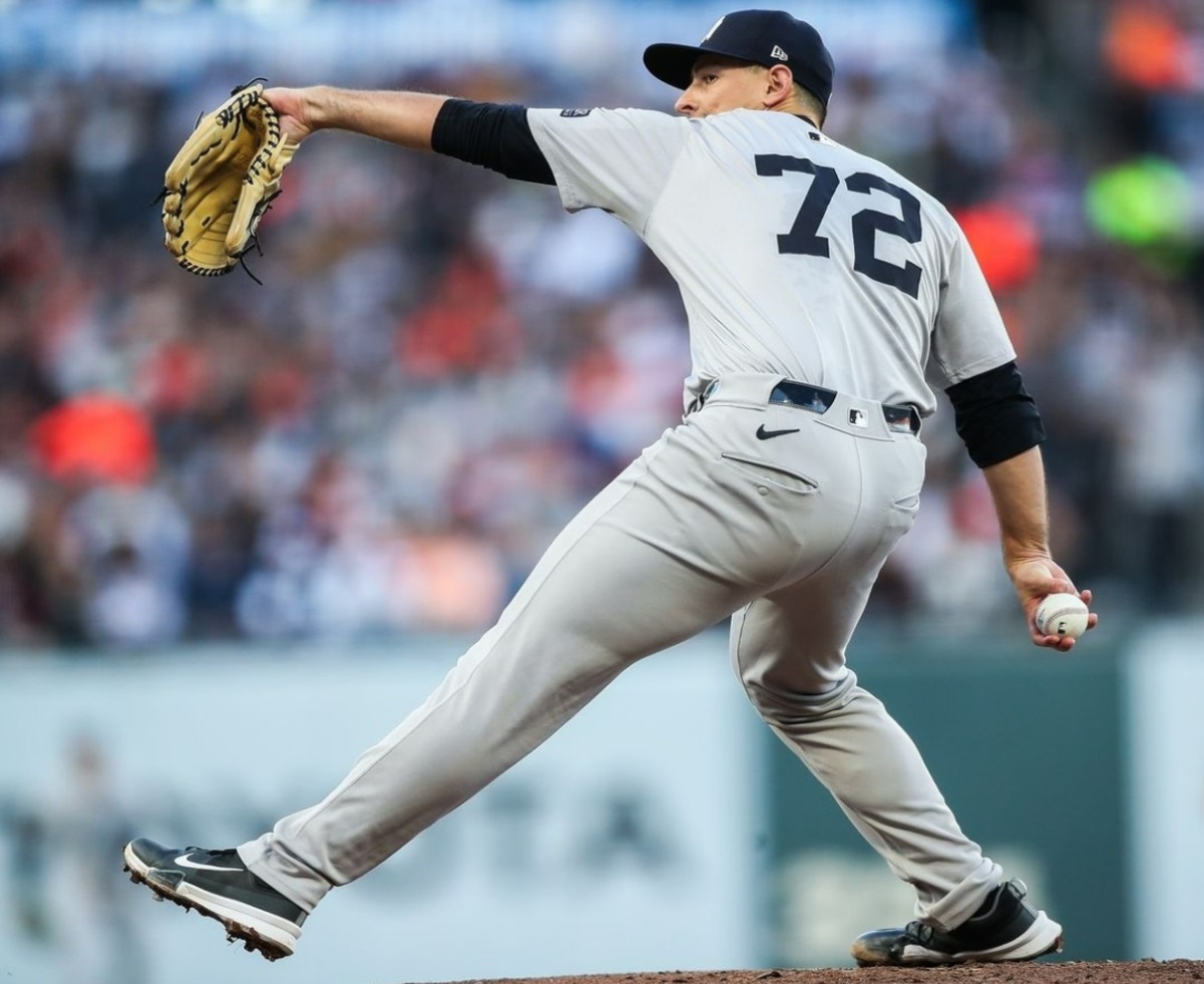 New York Yankees pitcher Cody Poteet throws to a San Francisco Giants batter during the first inning of a baseball game Saturday, June 1, 2024, in San Francisco.