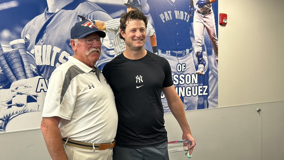 Yankees ace Gerrit Cole is with Sparky Lyle at TD Bank Ballpark on June 10, 2024.