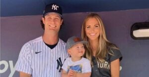 Yankees' Gerrit Cole with his wife and son