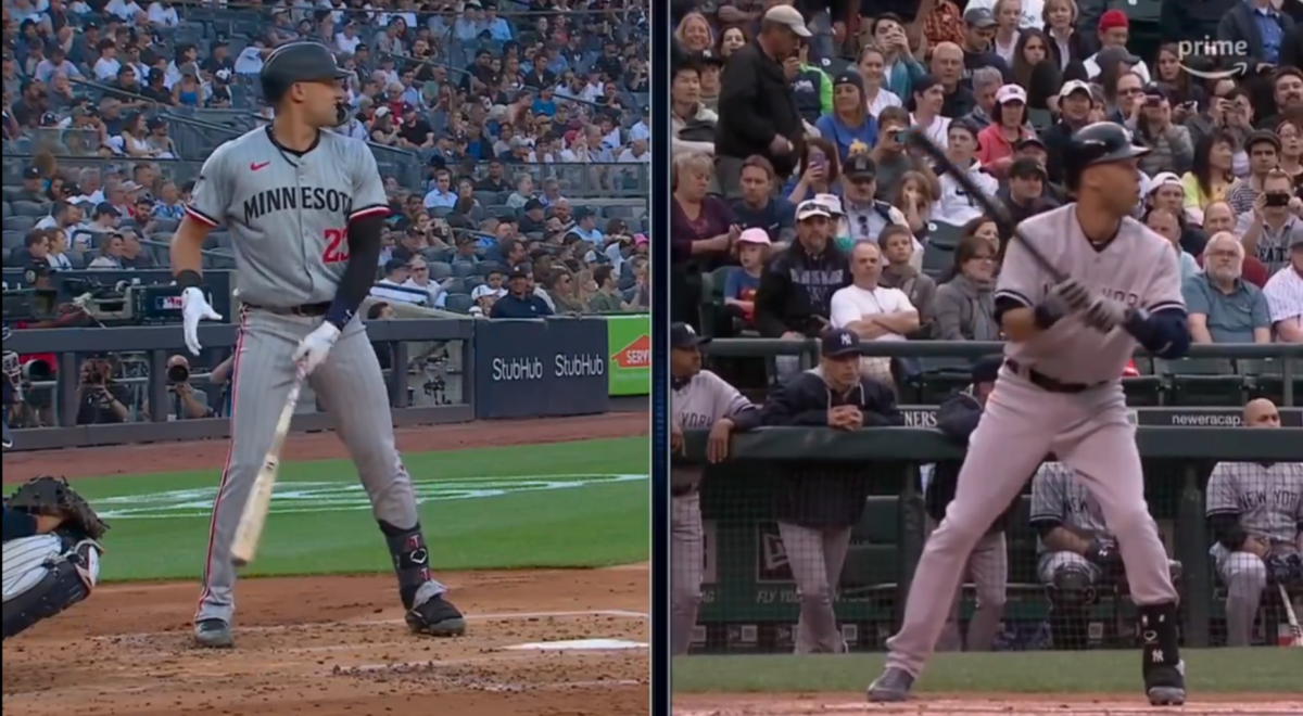 Twins' Royce Lewis made a tribute to Yankees legend Derek Jeter during his first at-bat at Yankee Stadium on June 4, 2024.