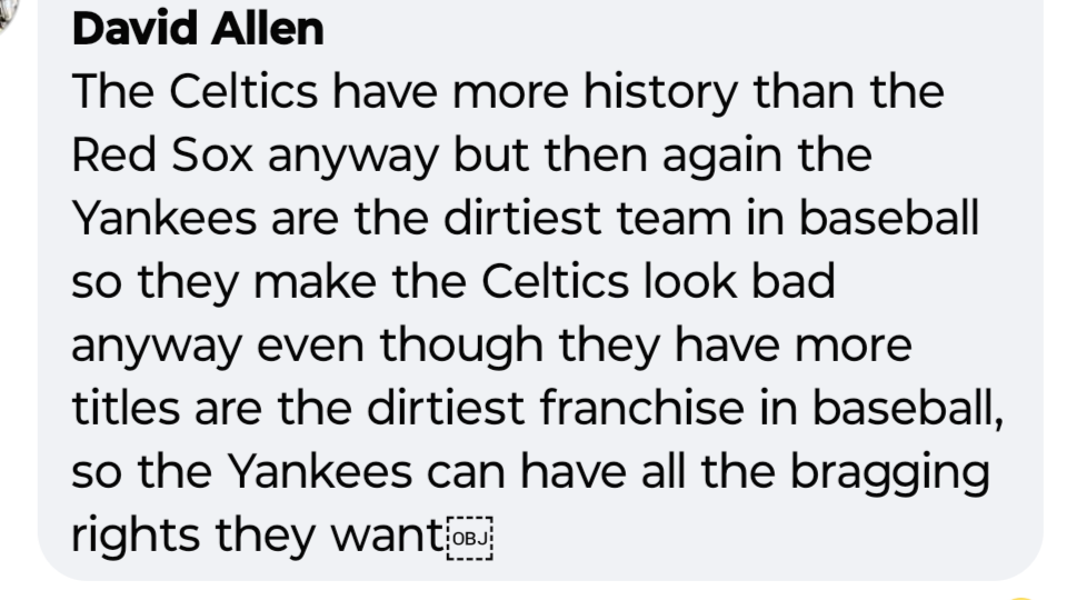 Un comentario de un aficionado que trolea a los Yankees en la página de facebook de Pinstripes Nation