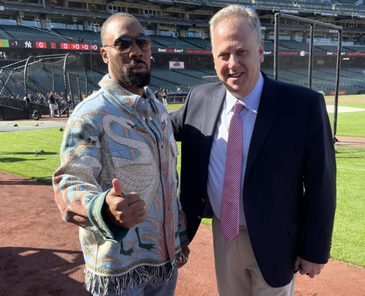 Yankees voice is with rapper RZA at Yankee Stadium on June 2, 2024.
