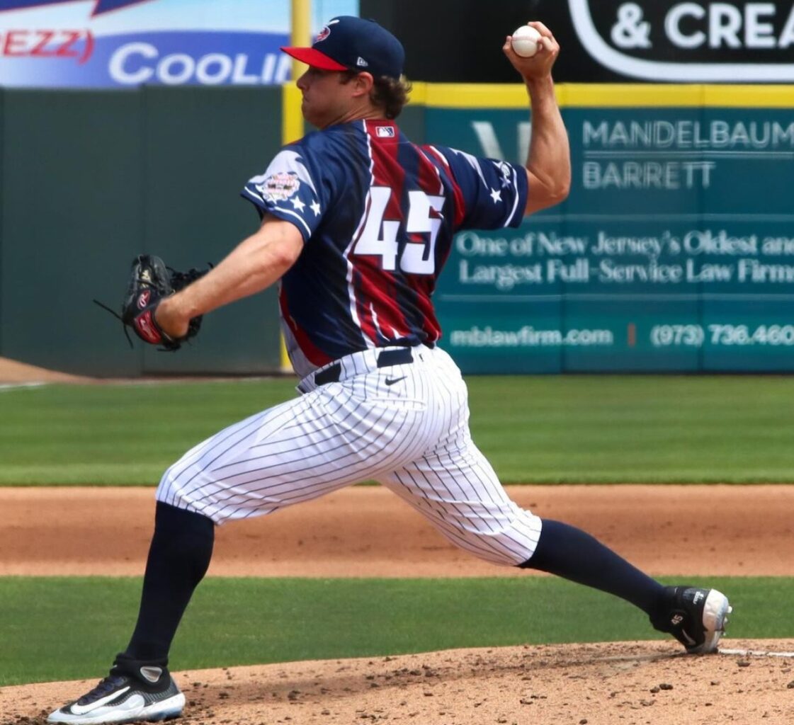 Yankees ace Gerrit Cole pitches in his second rehab for the Patriots at TD Bank Ballpark on June 10, 2024.