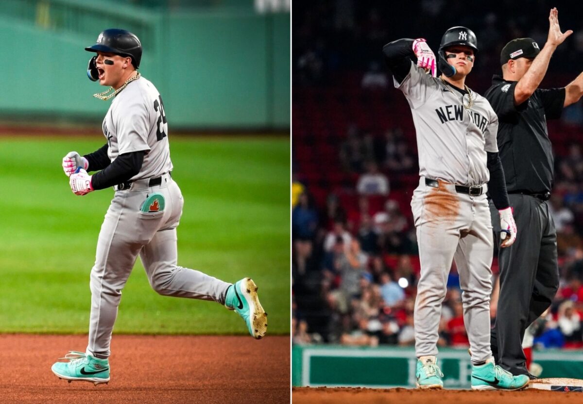 New York Yankees’ Alex Verdugo is in action against the Boston Red Sox at Fenway Park on June 14, 2024, in Boston.