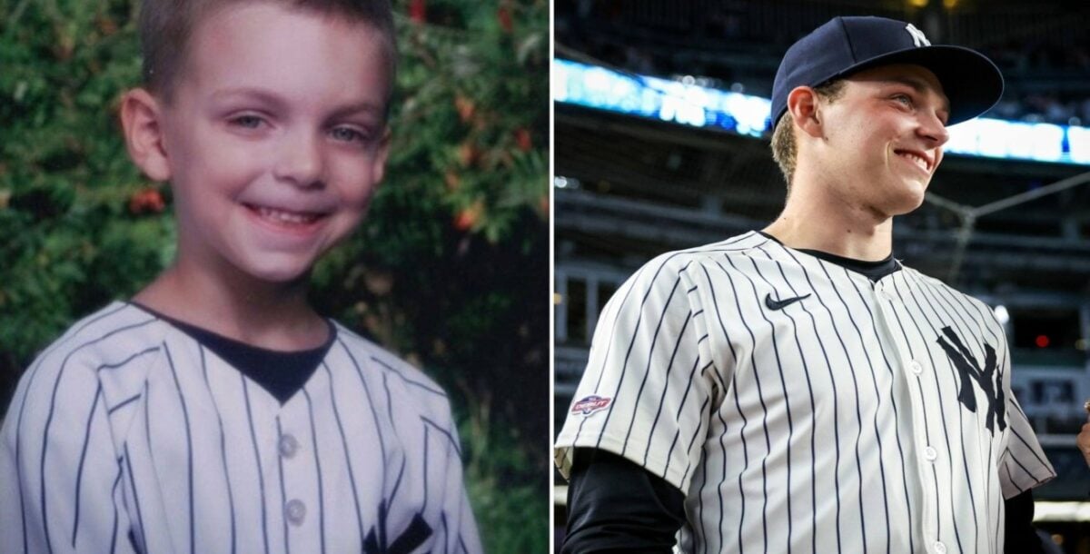 La foto de Ben Rice de niño y en su debut con los Yankees el 18 de junio de 2024.