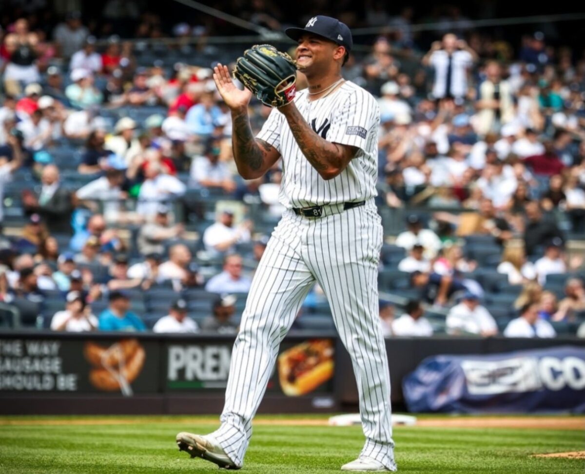 Yankees' pitcher Luis Gil is at Yankee Stadium against the Seattle Mariners at Yankee Stadium Thursday, May 23, 2024, in New York.