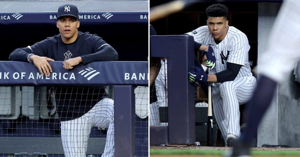 Yankees outfielder Juan Soto is on the bench on the game against the Dodgers at Yankee Stadium, June 7, 2024.