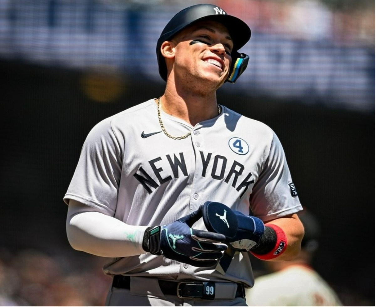 Aaron Judge reacts during the Yankees game against the Giants at Oracle Park on June 2, 2024.