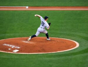 Yankees' Carlos Rodon is pitching at Angel Stadium on Mya 29, 2024.