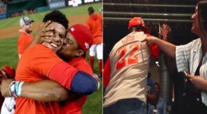 Dad Jose Soto is hugging Juan Soto in 2018 and celebrating his All-Star hit on July 16, 2024, at Globe Life Field.