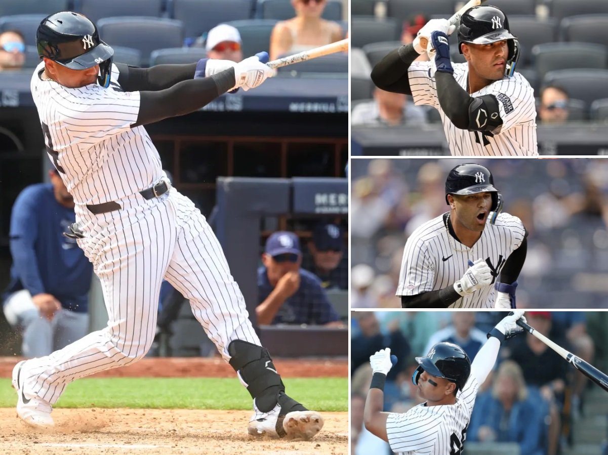Yankees' Carlos Narvaez notches his first hit on his MLB debut against the Tampa Bay Rays, Saturday, July 20, 2024, in New York.