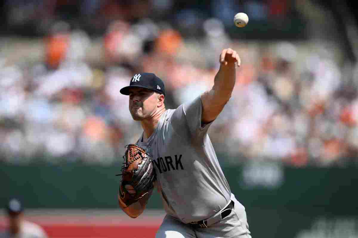 Yankees' Carlos Rodon pitching against Baltimore Orioles on July 14, 2024