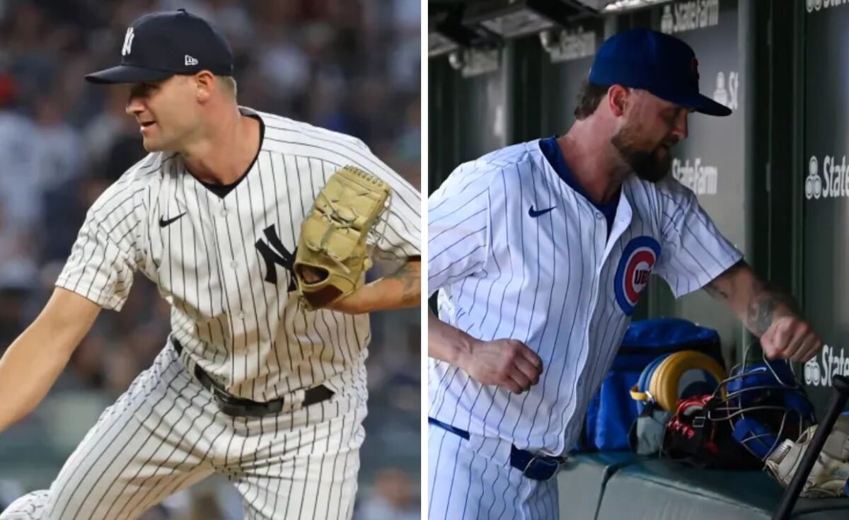 Former Yankees player Colten Brewer punches the dugout wall after being relieved in the third inning against the Los Angeles Angels at Wrigley Field on July 06, 2024 in Chicago, Illinois.