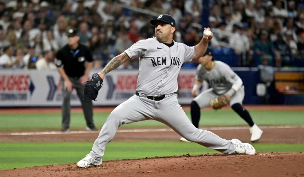 New York Yankees starter Nestor Cortes pitches against the Tampa Bay Rays during the second inning of a baseball game Thursday, July 11, 2024, in St. Petersburg, Fla
