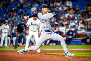 Yankees' Clay Holmes pitching against tampa bays rays on wednesday, july 10, 2024