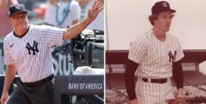 Ex-Yankees pitcher Gil Patterson in 2024 and in 1977.