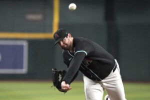 Arizona Diamondbacks pitcher Jordan Montgomery throws against the Washington Nationals in the first inning during a baseball game, Monday, July 29, 2024, in Phoenix.