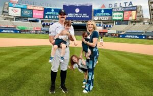 Yankees ace Carlos Rodon with wife Ashley and kids at Yankee Stadium