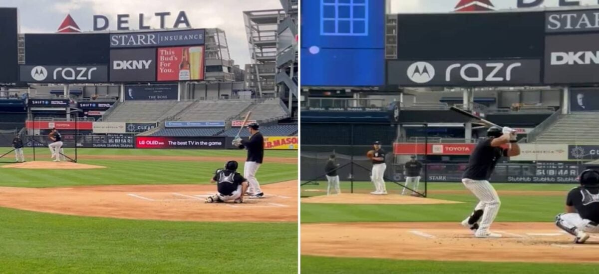 Yankees' pitcher Clarke Schmidt pitches to Anthony Rizzo and Carlos in March 2024, at Tampa, FL.