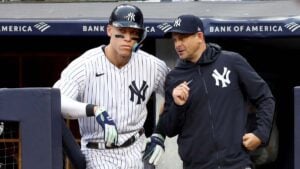 Yankees' manager Aaron Boone and aaron judge