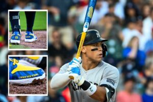 Aaron Judge hits a pivotal 44th home run, honoring his high school with custom Air Jordans and a bat as the Yankees secure a 3-0 win over the Tigers.