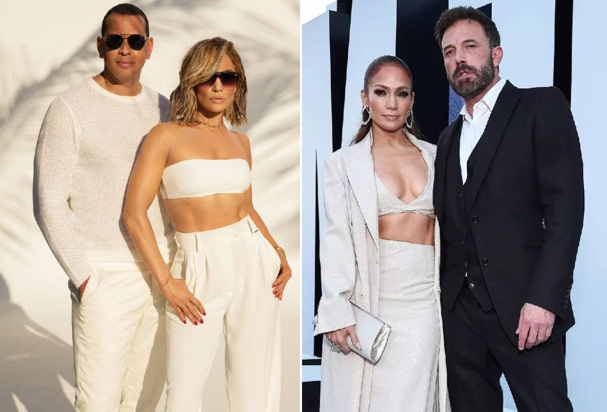 Jennifer Lopez with Alex Rodriguez in 2020 and with Ben Affleck in 2022.