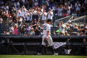 Carlos Rodon leaves found after 5.2 scoreless innings in the Yankees vs. Rangers game at Yankee Stadium on August 10, 2024.