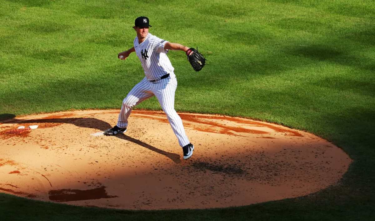 Gerrit Cole took the mound during the second game of the doubleheader between the Yankees and Texas Rangers on August 10, 2024.