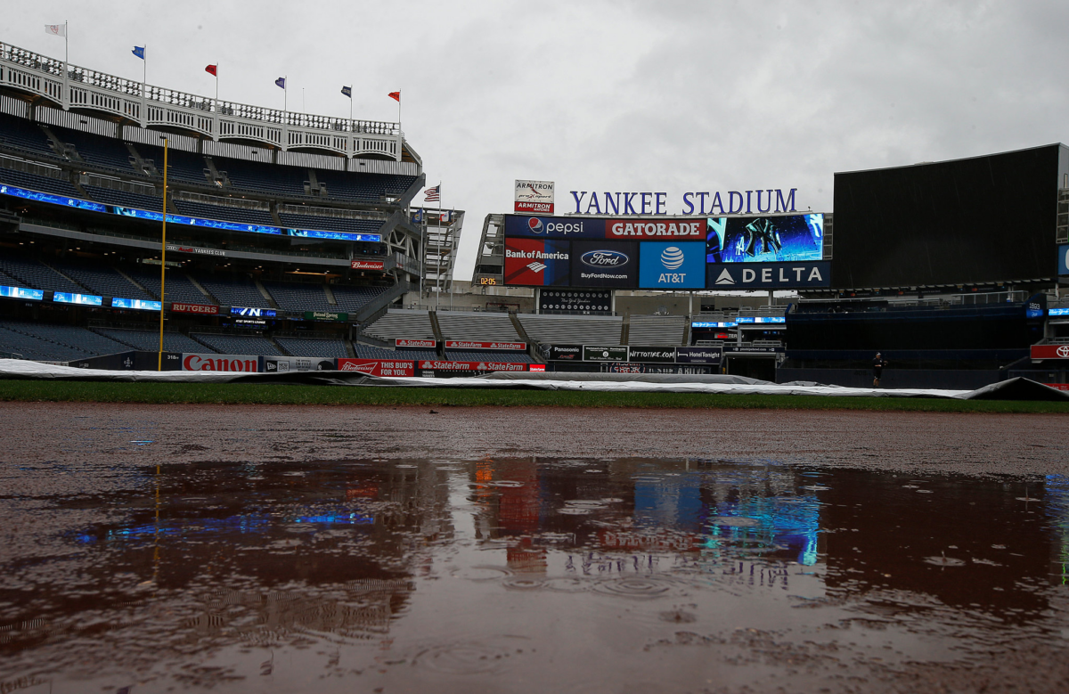 On August 9, The New York Yankees' game against the Texas Rangers on Friday was postponed due to heavy rain, a result of the remnants of Tropical Storm Debby. 