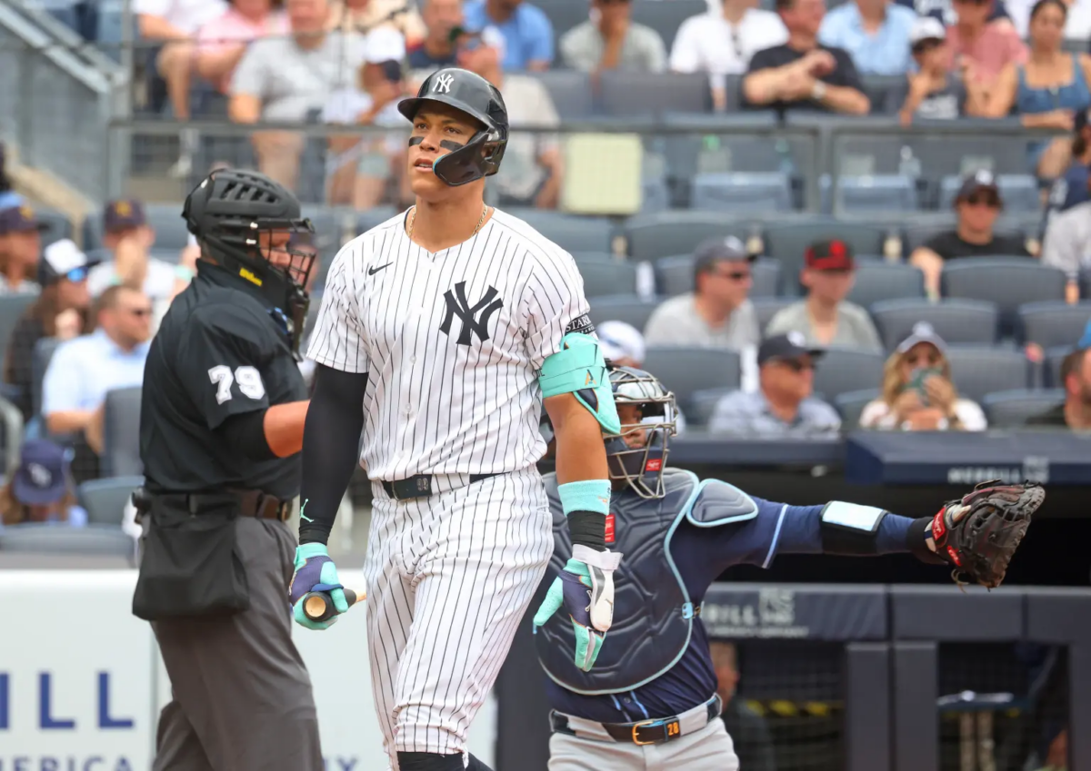 Aaron Judge de los Yankees contra los Rangers de Texas el 11 de agosto de 2024.