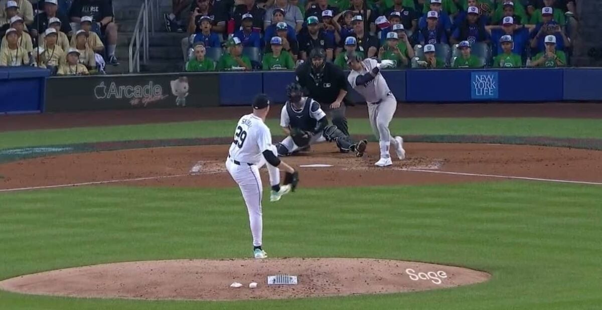 Tigers' lefty Tarik Skubal strikes out Yankees' Jasson Dominguez on August 18, 2024, at Historic Bowman Field in Williamsport, Pa.