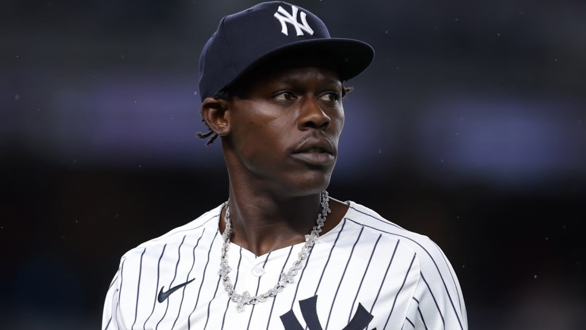 Jazz Chisholm realiza una captura durante el partido de los Yankees contra los Ángeles de Los Ángeles en el Yankee Stadium.
el 7 de agosto de 2024. 