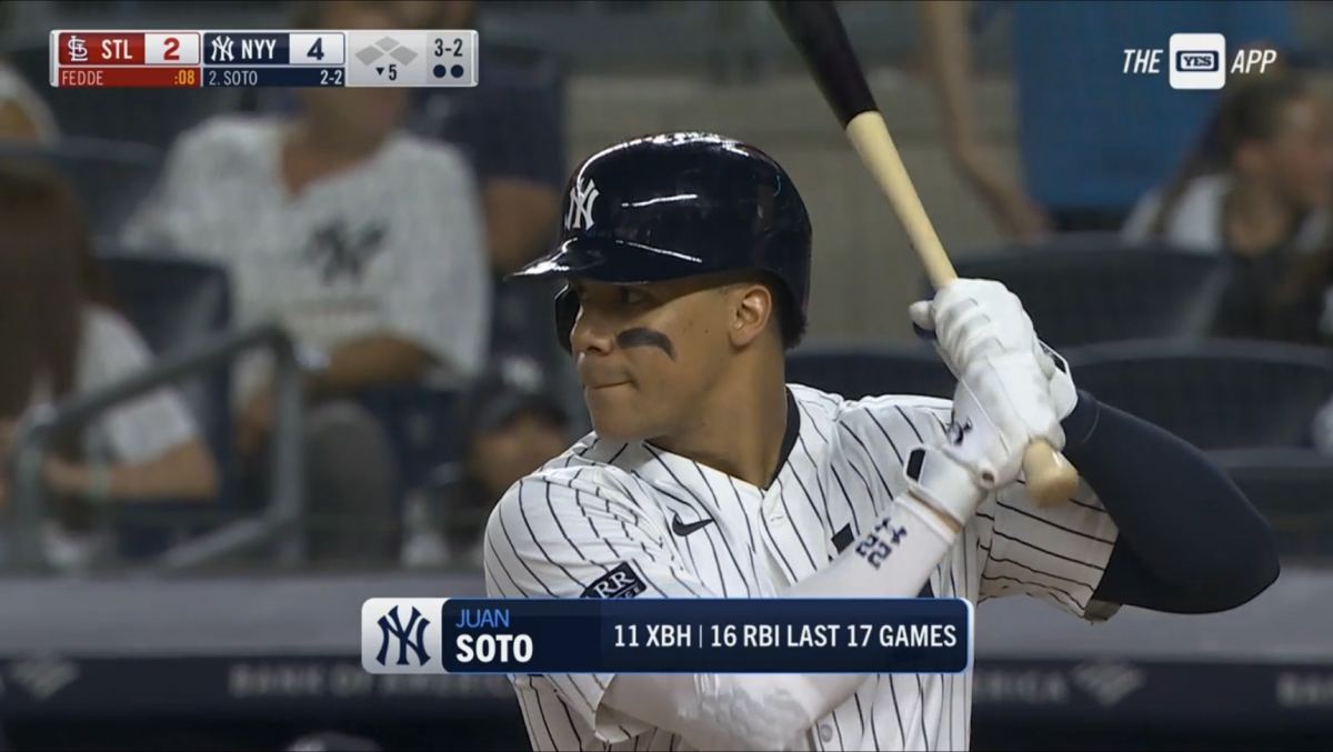 During a game between the Arizona Cardinals and the New York Yankees at Yankee Stadium, the crowd broke into "Re-sign Soto" chants, urging the Bronx Bombers to retain Juan Soto at the end of the season.