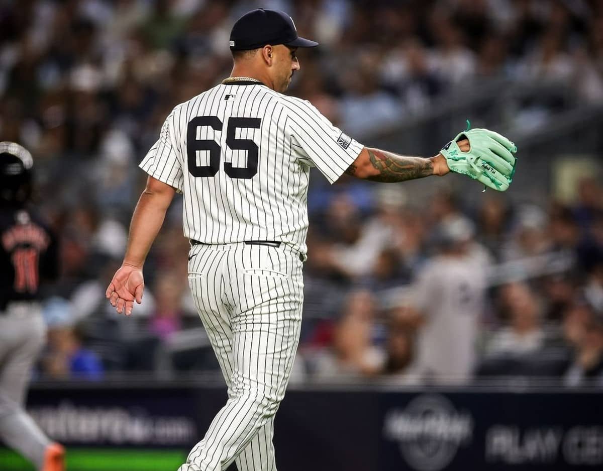 Yankees pitcher Nestor Cortes on his way to seven scoreless innings against Cleveland at Yankee Stadium on August 21, 2024.