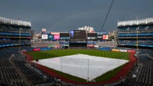 On August 9, The New York Yankees' game against the Texas Rangers on Friday was postponed due to heavy rain, a result of the remnants of Tropical Storm Debby.