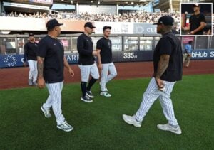 Yankees' rotation members Cortes, Gil, Stroman, and Schmidt and inset is Jack Flaherty.