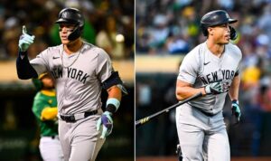 Aaron Judge and Giancarlo Stanton hit home runs in the Yankees' 10-0 win over the Athletics in Oakland.